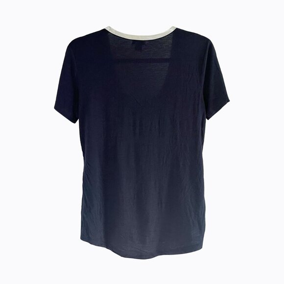 J.Crew Navy T-Shirt Tee Sz S Ivory Satin Trim Scoop Neck Casual Y2K 90s Preppy - Picture 2 of 6